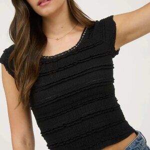 Blu Pepper Country Lyric Ruffle Top - NWT Black Coquette Knit